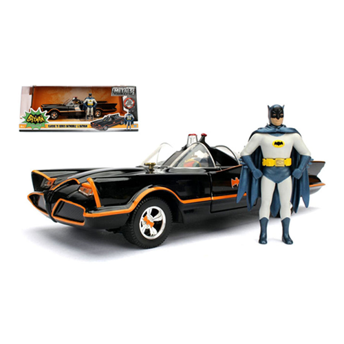 BATMAN BATMOBILE 1966 WITH FIGURE BATMAN + ROBIN 1:24 Jada Toys Movie Modellino