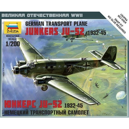 JUNKERS JU-52 GERMAN TRANSPORT PLANE KIT 1:200 Zvezda Kit Aerei Modellino
