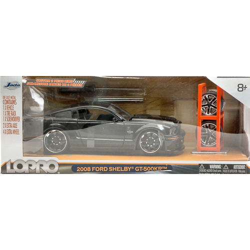 FORD SHELBY GT-500 KR COBRA 2008 BLACK + SET WHEELS/TIRES 1:24 Jada Toys Tuning Modellino
