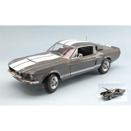 SHELBY MUSTANG GT-350 1967 MOUSE-GREY WITH WHITE STRIPES 1:18 Auto World Auto Stradali Modellino