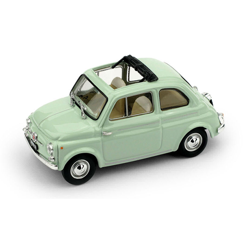 FIAT 500D APERTA 1960-1965 VERDE CHIARO INTERNO BEIGE-AVORIO 1:43 Brumm Auto Stradali Modellino
