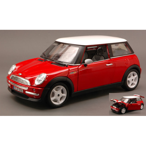 NEW MINI COOPER 2001 RED WITH WHITE ROOF 1:18 Burago Auto Stradali Modellino