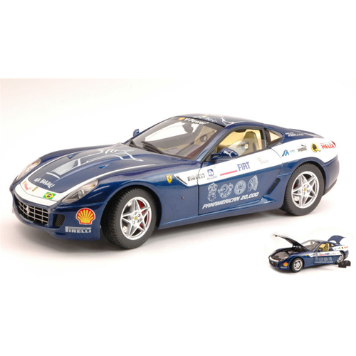 FERRARI 599 GTB FIORANO PANAMERICAN TOUR 2006 BLUE 1:18 Hot Wheels Auto Stradali Modellino