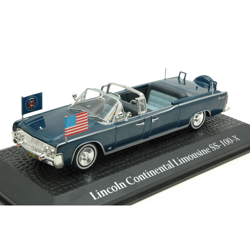 LINCOLN CONTINENTAL LIMOUSINE SS-100-X J.F.KENNEDY 1963 BLUE 1:43 Editoria Personaggi Storici Modellino