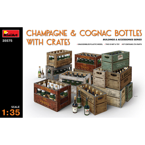 CHAMPAGNE & COGNAC BOTTLES WITH CRATES KIT 1:35 Miniart Kit Art.Vari Modellino