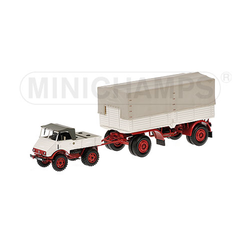 MERCEDES UNIMOG 401 CON RIMORCHIO 1951 WHITE 1:43 Minichamps Camion Modellino