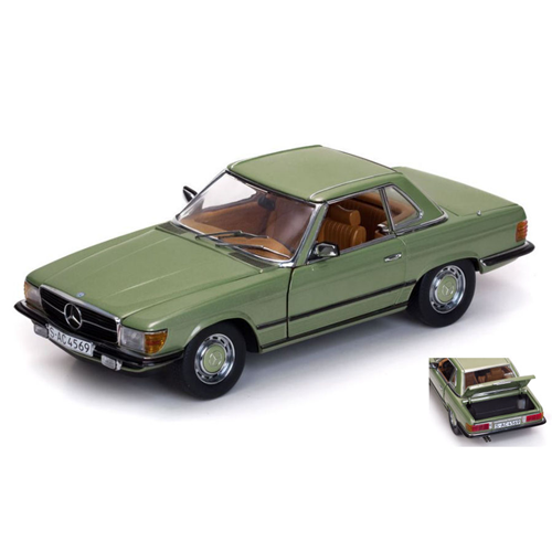 MERCEDES 350 SL HARD TOP COUPE' MET.LIGHT GREEN 1977 1:18 SunStar Auto Stradali Modellino