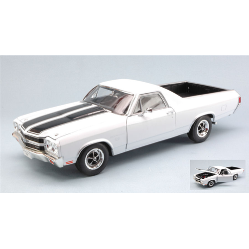 CHEVROLET EL CAMINO 1970 WHITE WITH BLACK STRIPES 1:18 Welly Auto Stradali Modellino
