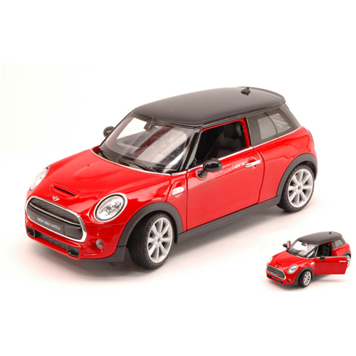 NEW MINI COOPER HATCH 2014 RED WITH BLACK ROOF 1:24 Welly Auto Stradali Modellino