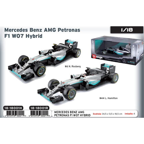MERCEDES AMG PETRONAS W07 HYBRID N.ROSBERG 2016 N.6 WORLD CHAMPION 1:18 Burago Formula 1 Modellino