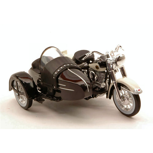 HARLEY DAVIDSON 1958 FLH DUO GLIDE WITH SIDECAR BLACK/CREAM 1:18 Maisto Moto Modellino