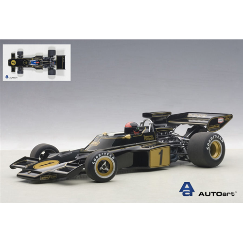 LOTUS 72E E.FITTIPALDI 1973 N.1 WITH FIGURINO PILOTA 1:18 AutoArt Formula 1 Modellino