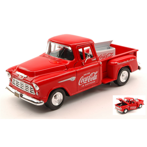 CHEVY 5100 STEPSIDE 1955 WITH COMMERCIAL COOLER COCA COLA 1:24 Motorcity Classics Veicoli Commerciali Modellino