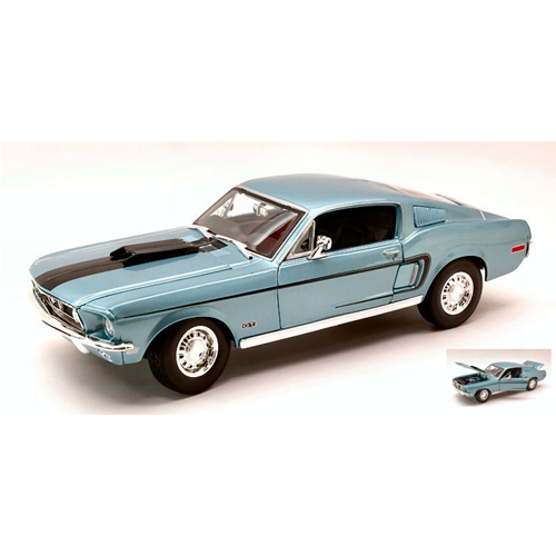FORD MUSTANG GT COBRA JET 1968 LIGHT BLUE METALLIC 1:18 Maisto Auto Stradali Modellino