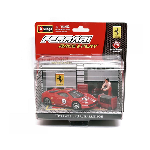 FERRARI 458 CHALLENGE N.5 RED IN BLISTER CON ACCESSORI 1:43 Burago Auto Competizione Modellino