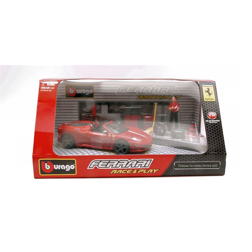 FERRARI 16M SCUDERIA SPIDER RED + ACCESSORI 1:32 Burago Auto Stradali Modellino