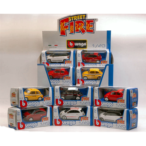 COLLEZIONE FIAT 500 STREET FIRE (12 Modellini) 1:43 Burago Auto Stradali Modellino