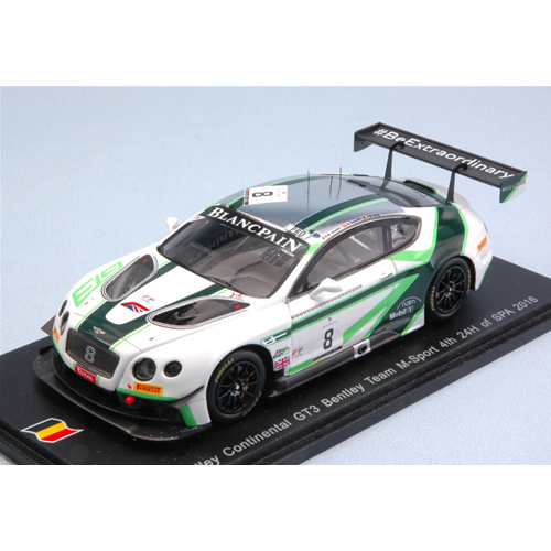 BENTLEY CONTINENTAL GT3 N.8 4th 24 H SPA 2016 SOULET-SOUCEK-REIP 1:43 Spark Model Auto Competizione Modellino