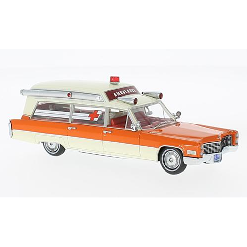 CADILLAC S&S WHITE/ORANGE AMBULANCE 1966 1:43 Neo Scale Models Ambulanze Modellino