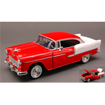 CHEVY BEL AIR 1955 RED/WHITE 1:24 MotorMax Auto Stradali Die Cast Modellino