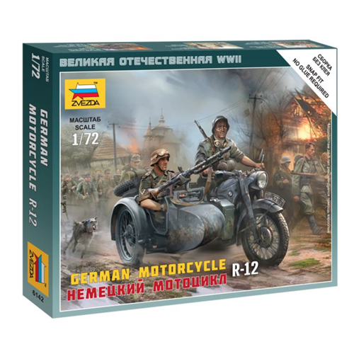 GERMAN MOTORCYCLE R-12 WITH SIDECAR KIT 1:72 Zvezda Kit Mezzi Militari Modellino