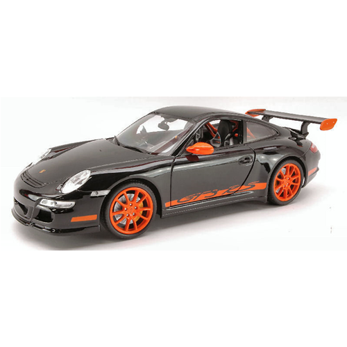 PORSCHE 911 GTR 3 RS 2007 BLACK WITH ORANGE STRIPES 1:18 Welly Auto Stradali Modellino