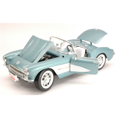 CHEVROLET CORVETTE 1957 LIGHT METALLIC BLUE 1:18 Yat Ming Auto Stradali Modellino