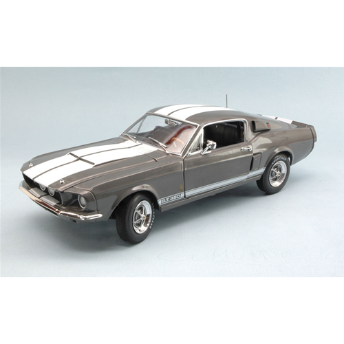 SHELBY MUSTANG GT-350 1967 MOUSE-GREY WITH WHITE STRIPES 1:18 Auto World Auto Stradali Modellino