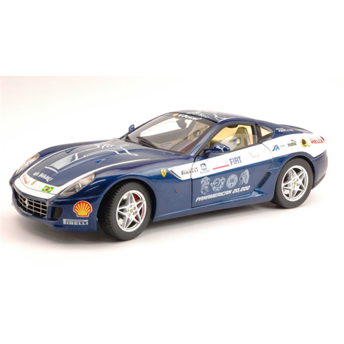 FERRARI 599 GTB FIORANO PANAMERICAN TOUR 2006 BLUE 1:18 Hot Wheels Auto Stradali Modellino