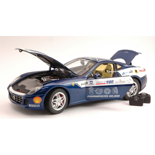 FERRARI 599 GTB FIORANO PANAMERICAN TOUR 2006 BLUE 1:18 Hot Wheels Auto Stradali Modellino