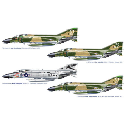 F-4 C/D/J PHANTOM USA-US NAVY VIETNAM ACES DECALS x 4 VERSIONI KIT 1:72 Italeri Kit Aerei Modellino