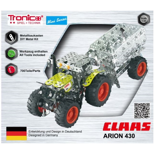 TRATTORE CLAAS ARION 430 WITH TRAILER PCS 700 cm 30,5 SCALA 1:32 Tronico Kit Art.Vari Modellino