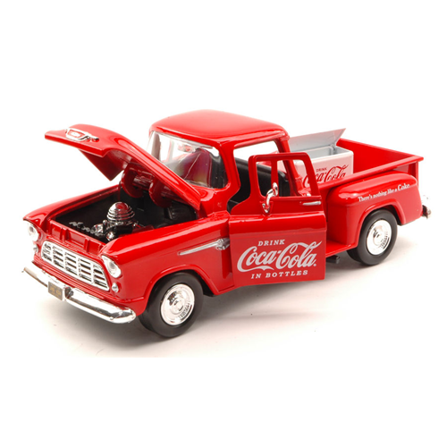 CHEVY 5100 STEPSIDE 1955 WITH COMMERCIAL COOLER COCA COLA 1:24 Motorcity Classics Veicoli Commerciali Modellino