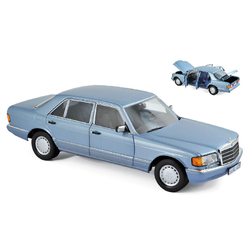 MERCEDES 560 SEL 1990 PEARL BLUE METALLIC 1:18 Norev Auto Stradali Modellino