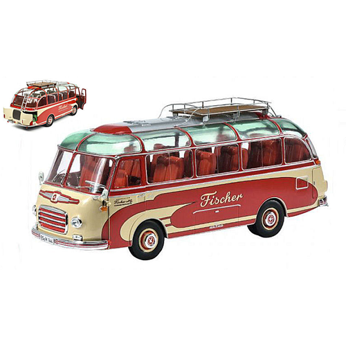 SETRA S6 FISCHER BUS CON BAGAGLI 1956 BEIGE/ROSSO 1:18 Schuco Autobus Modellino