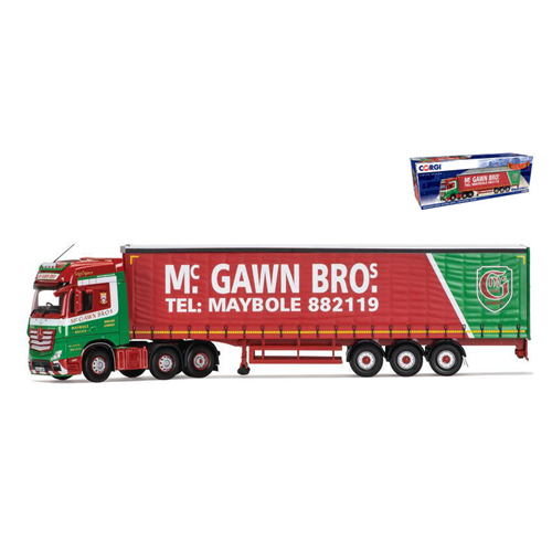 MERCEDES ACTROS (MP4) CURTAINSIDE TRAILER MC GAWN TRANSPORT 1:50 Corgi Camion Modellino