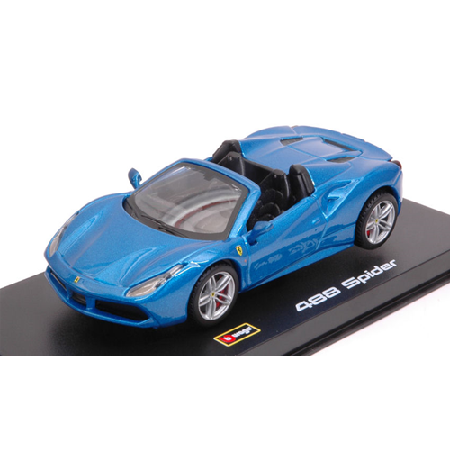 FERRARI 488 SPIDER 2016 BLUE SIGNATURE SERIES WITH SHOWCASE 1:43 Burago Auto Stradali Modellino