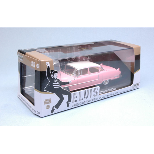 CADILLAC FLEETWOOD 1955 "PINK" WITH ELVIS PRESLEY FIGURE 1:43 Greenlight Movie Modellino