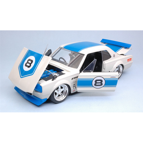 NISSAN SKYLINE 2000 GT-R 1971 N.8 WHITE/BLUE "JDM TUNERS" 1:24 Jada Toys Tuning Modellino