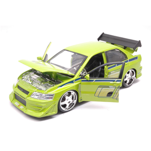 BRIAN'S MITSUBISHI LANCER EVOLUTION VII 2002 FAST & FURIOUS LIGHT GREEN 1:24 Jada Toys Movie Modellino