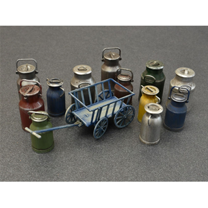 MILK CANS W/SMALL CART KIT 1:35 Miniart Kit Diorami Modellino