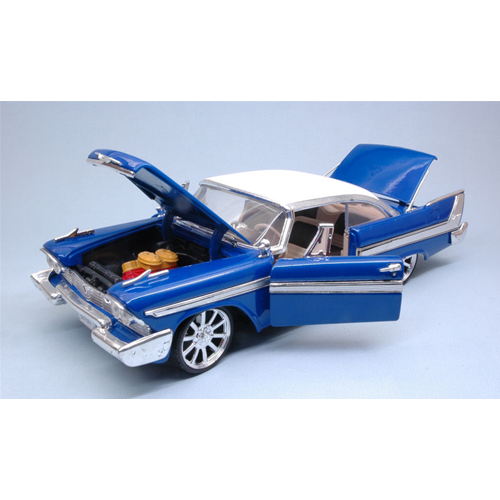 PLYMOUTH FURY CUSTOM HOT ROD 1958 WITH NEW RIMS BLUE 1:18 MotorMax Auto Stradali Modellino