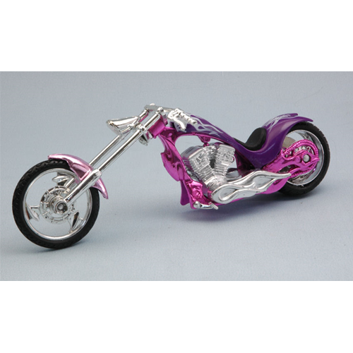 IRON CHOPPER 2007 METAL PINK WITH WHITE FLAMES 1:18 MotorMax Moto Modellino
