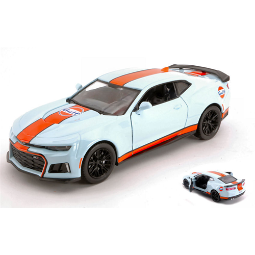 CHEVY CAMARO XL1 2017 "GULF" LIGHT BLUE/ORANGE 1:24 MotorMax Auto Stradali Modellino