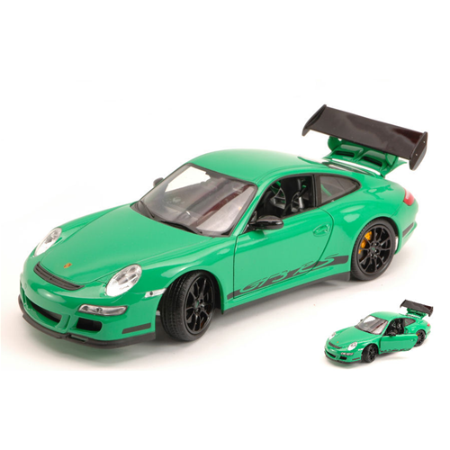 PORSCHE 911 GTR 3 RS 2007 GREEN WITH BLACK STRIPES 1:18 Welly Auto Stradali Modellino