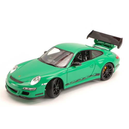 PORSCHE 911 GTR 3 RS 2007 GREEN WITH BLACK STRIPES 1:18 Welly Auto Stradali Modellino