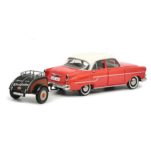 OPEL KAPITAEN + TRAILER 1954 1:43 Schuco Auto Stradali Modellino