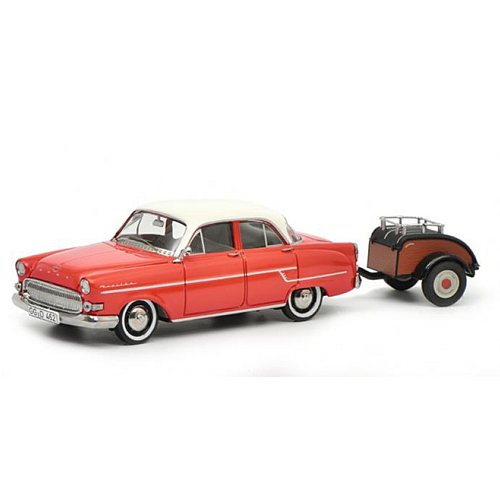 OPEL KAPITAEN + TRAILER 1954 1:43 Schuco Auto Stradali Modellino