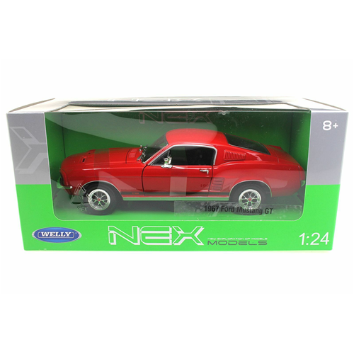 FORD MUSTANG GT 1967 RED 1:24 Welly Auto Stradali Modellino