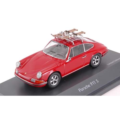 PORSCHE 911S RED COUPE 1972 CON PORTASCI LIM.750 1:43 Schuco Auto Stradali Modellino